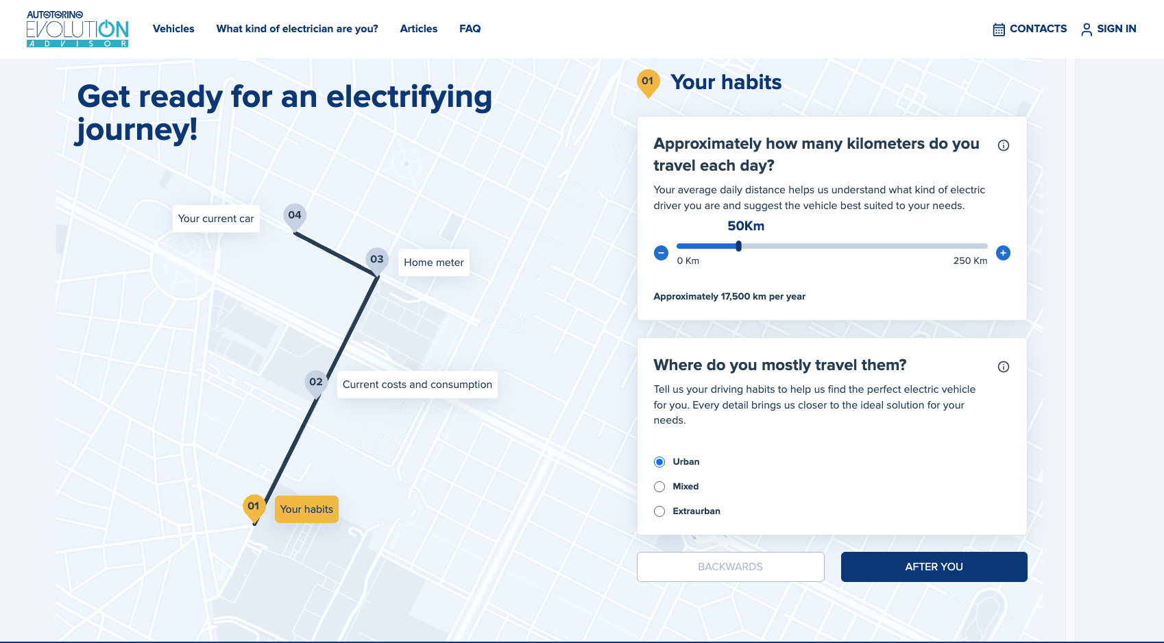Autotorino Evolution Advisor — EV quiz and recommendation flow