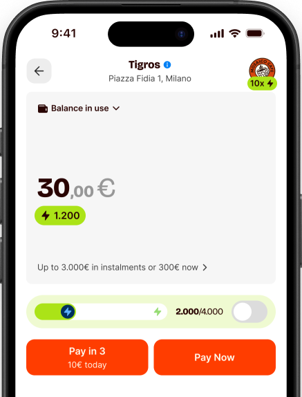 Variant B — two buttons side by side, Pay now and Pay in instalments