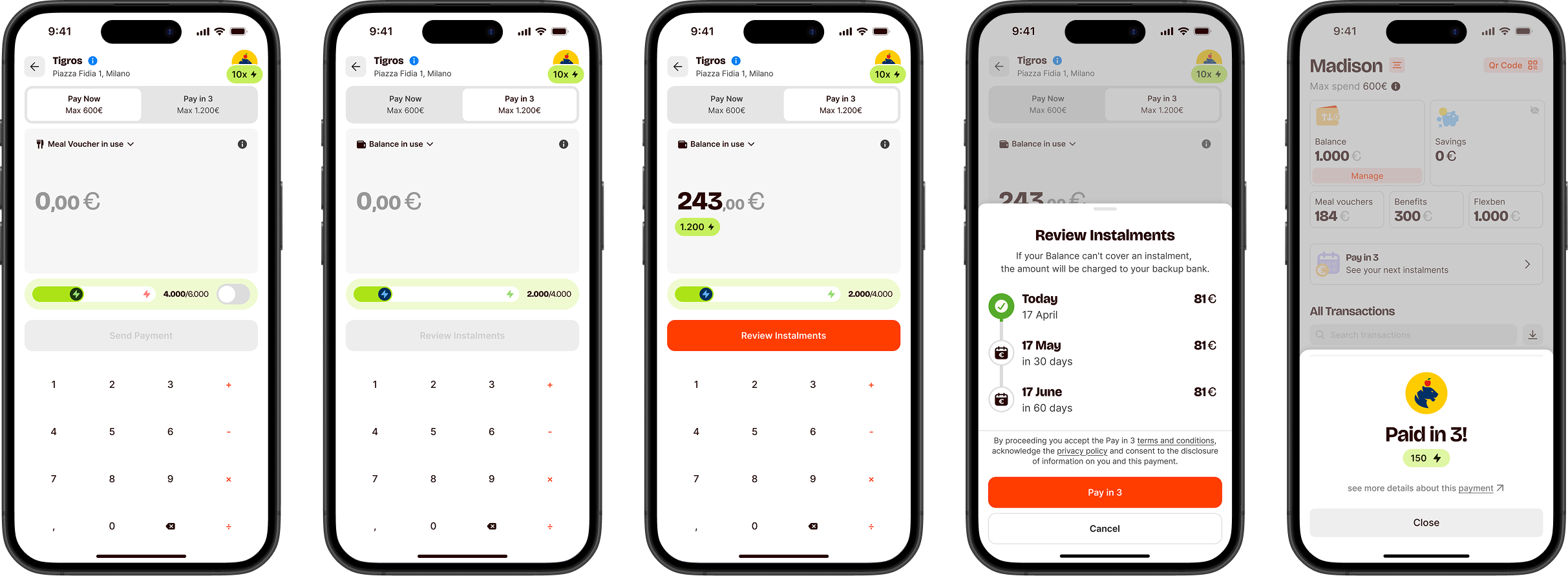 First iteration — payment screen with BNPL entry point