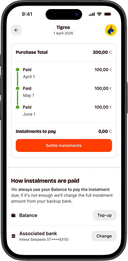 BNPL payment screen — choose instalment plan