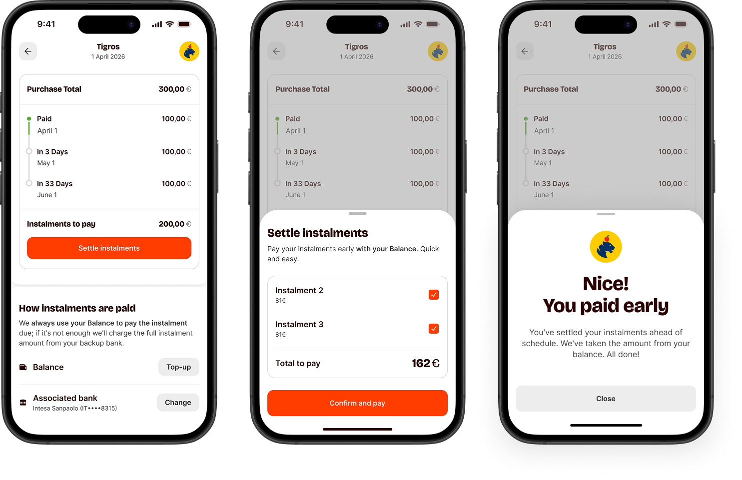 Early settlement flow — confirm & pay remaining
