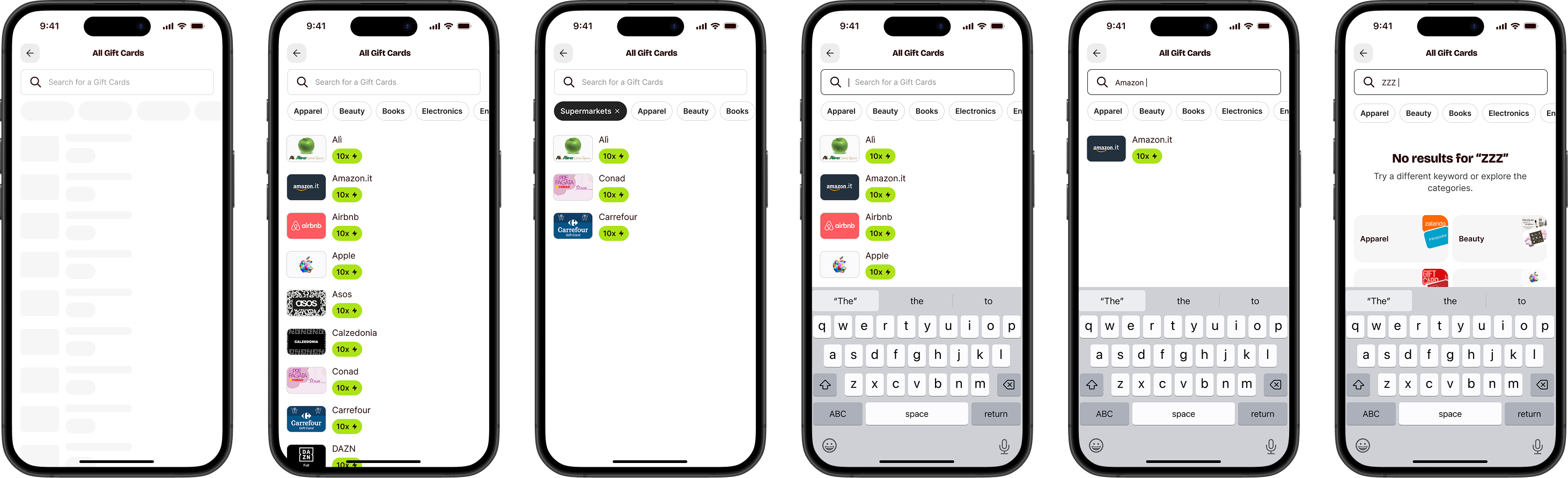 Search flow — results, empty states and fallback suggestions
