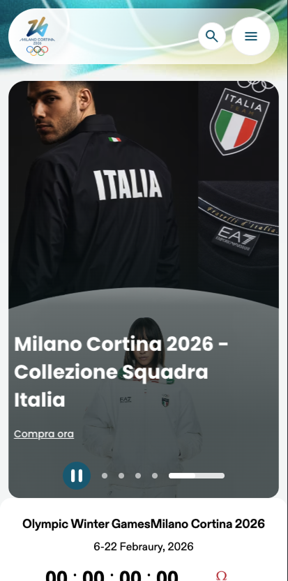 Milano Cortina 2026 website — homepage on mobile
