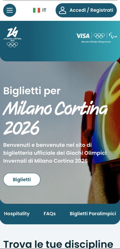 Milano Cortina 2026 — ticket purchase flow on mobile